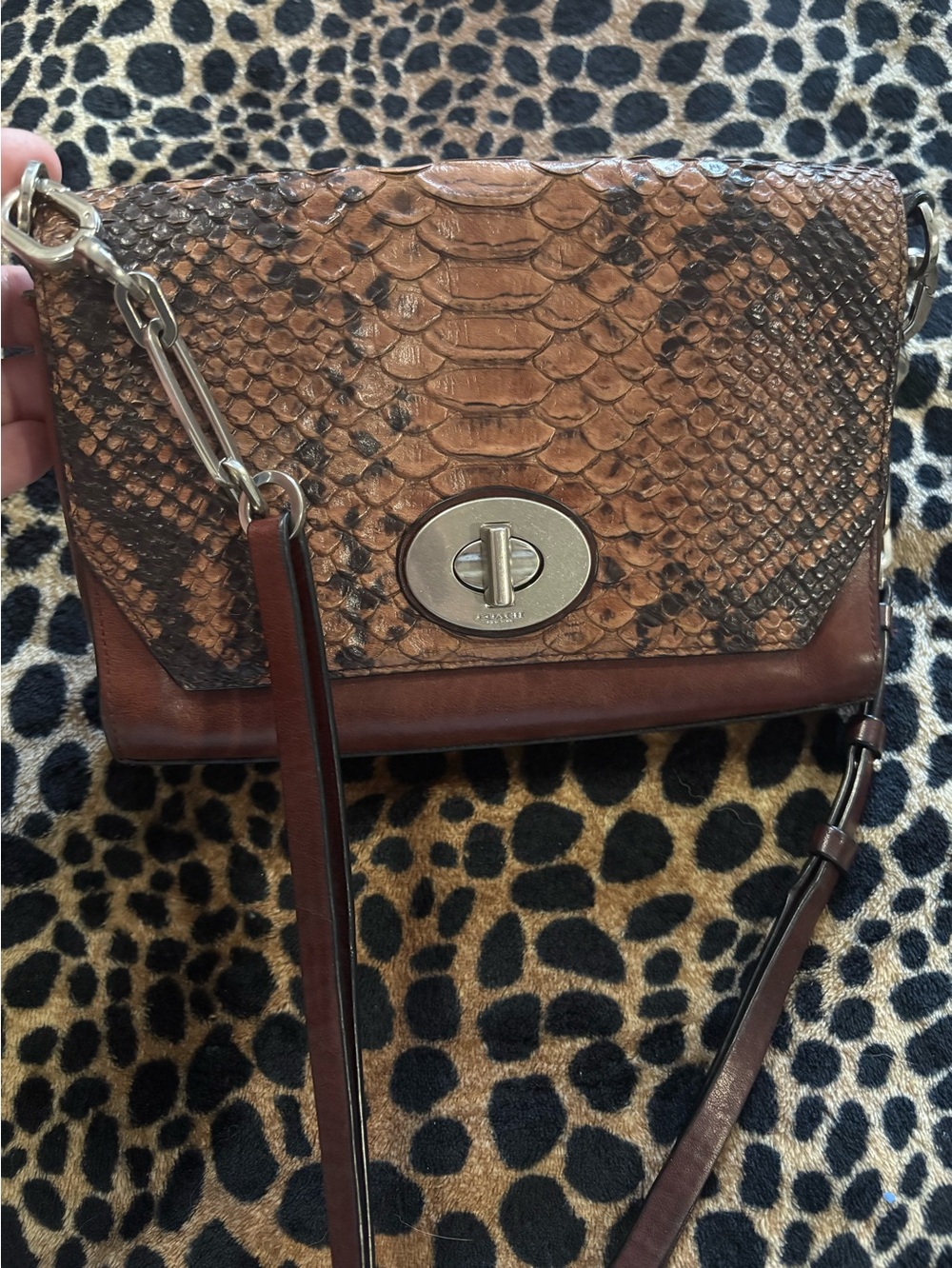 Elegant & Rare Vintage Leather & Snake-Embossed Bag